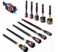 Geinxurn Impact Nut Driver Set, 10 Pieces 65mm 150mm Long Metric 6mm, 8mm, 10mm, 11mm, 13mm, Magnetic 1/4 Hex Shank Nut Setter Drill Driver Bits Cr-v Quick Change Socket Adapter for Impact Screwdriver