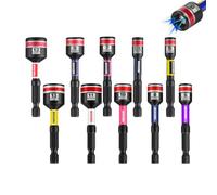 Geinxurn Impact Nut Driver Set, 10 Pieces 65mm Long Metric 5mm, 5.5mm, 6mm, 7mm, 8mm, 9mm, 10mm, 11mm, 12mm, 13mm Magnetic 1/4 Hex Shank Nut Setter Drill Driver Bits Cr-v Quick Change Socket