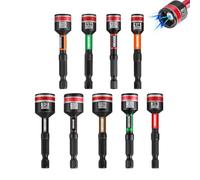 Geinxurn Impact Nut Driver Set, 9 Pieces 2.56 Inch Long 1/4 to 1/2 Magnetic SAE Nut Setter Set, 6 Point Alloy Steel Use 1/4” Hex Shank Impact Driver Stored in Portable Storage Cases for Repair