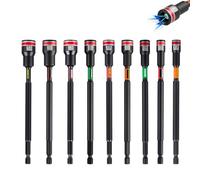 Geinxurn Impact Nut Driver Set, 9 Pieces 6 Inch Long 1/4 to 1/2 Magnetic SAE Nut Setter Set, 6 Point Alloy Steel Use 1/4” Hex Shank Impact Driver Stored in Portable Storage Cases for Repair
