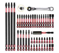 GEINXURN Impact Tough Magnetic Mixed 46Pack Insert Driver Bits, S2 Alloy Steel Screwdriver Power Bits Set with 1Pcs Impact Magnetic Bit Holder and Mini Wrench
