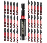 GEINXURN Impact Tough PZ1 PZ2 PZ3 50 mm Magnetic Screwdriver Bit Set, 30 Pieces Pozi Driver Drill Bits S2 Steel with 1Pcs Impact Bit Holder, Bulk