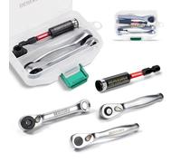 GEINXURN Mini Ratchet Wrench& Bit Holder Set 4 Pcs, 1/4" Drive Ratchet Handle Wrench, 72-T Quick-Release Reversible Socket Wrench, Impact Extension Bit Holder with Case