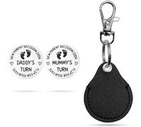 Geiomoo New Parent Decision Coin, Stainless Steel Double Sided Baby Gift with Leather Keychain for Moms Dads (Style A)