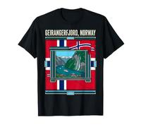 Geirangerfjord Norway Flag Waterfalls Fjord Vintage Art T-Shirt