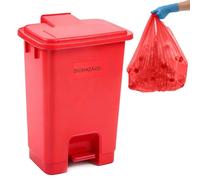 Geiserailie 1 Set 4 Gallon Biohazard Trash Can with Foot-Operated Self-Closing Lid, Biohazard Labels & Bags for Industrial Lab Infectious Waste Disposal, Step to Open, Step Again to Close