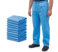 Geiserailie 10 Pcs Disposable Nonwoven Breathable Work Pants XL Size Blue Work Pants, Adjustable Drawstring Tie Waist, Lightweight Protective Trousers with 2 Pockets for Controlled Environment