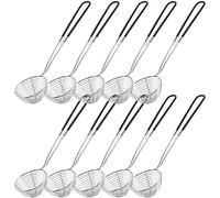 Geiserailie 10 Pieces Hot Pot Kit Strainer Scoops Stainless Steel 2.5 Inch Mini Spider Strainer Skimmer Pasta Mesh Spoon Asian Skimmer Spoon Ladle with Handle for Home (Black)