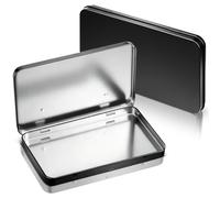 Geiserailie 2 Pack Rectangular Metal Tin Box with Lid Metal Hinged Lid Tin Empty Box Container Storage for Watercolor Jewelry Pen Eraser Pill Candy Craft Organize 7.0 x 4.2 x 0.6'' (Black)