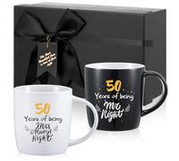 Geiserailie 2 Pcs 50 Years Mr and Mrs Mugs with Cards Ceramic Cups Funny Wedding Gifts in Black Boxes for Couples Engagement Anniversary Bridal Shower, 380 ml