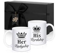 Geiserailie 2 Pcs His Lordship and Her Ladyship Mugs Crown Ceramic Cups Funny Wedding Gifts in Black Boxes for Couples Engagement Anniversary Bridal Shower, 380 ml