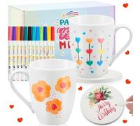 Geiserailie 2 Pcs Paint Your Own Mug DIY Paintable Kit Including 2 Blank Ceramic Sublimation Mugs 12 Color Brushes for Adults Daughter Girlfriend/Boyfriend(Drum Style)
