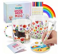 Geiserailie 2 Pcs Paint Your Own Mug DIY Paintable Kit Including 2 Blank Ceramic Sublimation Mugs 12 Color Brushes for Adults Daughter Girlfriend/Boyfriend(Common Style)