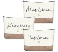 Geiserailie 3 Pieces Trousse de Maquillage Petite Trousse de Toilette Avec Inscription Zippée Portefeuille de Voyage Pour Femmes et Filles, Beige, jute