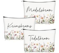 Geiserailie 3 Pieces Trousse de Maquillage Petite Trousse de Toilette Avec Inscription Zippée Portefeuille de Voyage Pour Femmes et Filles, flowers, Flowers