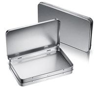 Geiserailie 4 Pack Rectangular Metal Tin Box with Lid Metal Hinged Lid Tin Empty Box Container Silver Storage for Watercolor Jewelry Pen Eraser Pill Candy Craft Organize 7.0 x 4.2 x 0.6'' (Sliver)