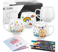 Geiserailie 4 Pcs Paint Your Own Mug DIY Paintable Kit Including 4 Blank Ceramic Sublimation Mugs 12 Brushes in 24 Colors for Adults Daughter Girlfriend/Boyfriend(Stylish Style)