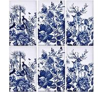 Geiserailie 6 Pcs Chinoiserie Floral Kitchen Towels Blue and White Dish Towels 15 x 24 Inch Bird Flower Peacock Elk Decorative Hand Tea Towel Large Plate Cloth Farmhouse Cooking Baking Cleaning Wipes