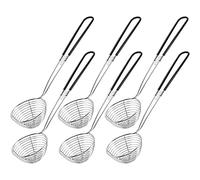 Geiserailie 6 Pieces Hot Pot Kit Strainer Scoops Stainless Steel 2.5 Inch Mini Spider Strainer Skimmer Pasta Mesh Spoon Asian Skimmer Spoon Ladle with Handle for Home (Black)