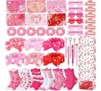 Geiserailie Set Galentine's Day Pink Gift Pcs Valentines Day Gift for Her Include Pink Makeup Bags Hairband Hair Scrunchies Hair Clips Heart Sunglasses Pens Socks Cards for Women, mainly pink, Classic