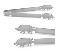 Geiserailie Stainless Steel Barbecue Tongs Wild Boar Shape Bratwurst Tongs Men's Gift Grill Accessories Gift Idea for Men Dad Grandpa for Christmas Party Garden Dishwasher Safe Silver