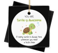 Geiserailie Turtle Christmas Ornament with Gift Box, Ceramic Tree Decor | Cute Ceramic Turtle Ornament with an Uplifting Message, Ribbon and Gift Box for Christmas Trees, Friends and Coworkers