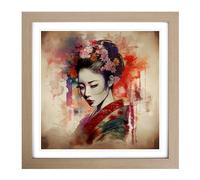 Geisha Abstract Art No.1 Framed Print | 18x18 Inch Oak Framed Wall Art | Ready to Hang | Abstract Fantasy Picture | Living Room Bedroom Lounge Office