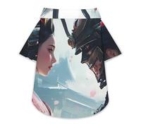 Geisha And An Armored Samurai Dog Hawaiian Shirt Stretch Collar Button Down Pet Clothes for Small Medium Puppy