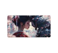 Geisha and Samurai Desk Mat with Stitched Edge Non-Slip Rubber Base Mouse Pad Office Supplies 30x60cm