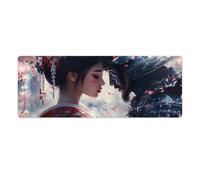 Geisha and Samurai Desk Mat with Stitched Edge Non-Slip Rubber Base Mouse Pad Office Supplies 30x80cm