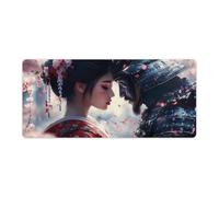 Geisha and Samurai Desk Mat with Stitched Edge Non-Slip Rubber Base Mouse Pad Office Supplies 40x90cm