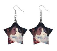 Geisha And Samurai Women Dangle Earrings Elegant Wooden Pendant Earring for Daily Wear Star