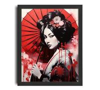 Geisha Art Print Black White Red Wall Art Japanese Home Decor Geisha Poster Poster A5 - Wall Art Home Decor Movie Poster Canvas Film Cinema Retro Vintage Cult Classic Nostargic Saga Modern reprint we