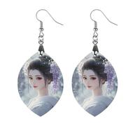 Geisha Beauty Snowy Day Printed Wooden Earrings for Women Trendy Lightweight Charms Pendant Jewelry Star