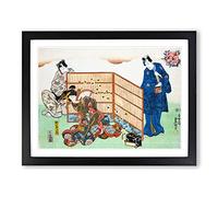Geisha Behind The Screen By Utagawa Kunisada Asian Japanese Framed Print | A2 Black Framed Wall Art | Ready to Hang | Asian Nature Picture | Living Room Bedroom Lounge Office