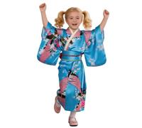 Geisha Costume Kimono Silk Fabric Flower Prints Cultural Robe