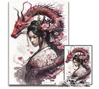Geisha Dragon 1000 Piece Jigsaw Puzzles for Adults Wooden Puzzles Challenging Brain Teaser Family Activity Home Decor 1000 PCS(75x50cm)