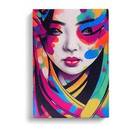 Geisha Dripping Paint No.2 Canvas Print | Gallery Wrapped 30mm Frame Wall Art | 30x20 inches | Ready to Hang | Modern Still Life Picture | Living Room Bedroom Lounge Office