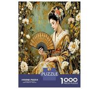 Geisha Flower Fan 1000 Pieces Jigsaw Puzzle Set Eastern Grace Puzzle for Adults Recycled Cardboard 1000 Piece Adult Educational Challenge Fun Present Home Activity Great Gift Idea 52x38cm/1000pcs