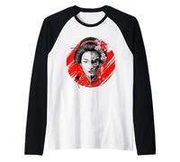 Geisha Half Face Oni Mask Japanese Sakura Skull Raglan Baseball Tee