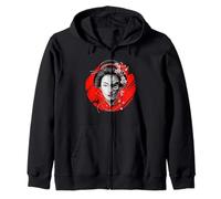 Geisha Half Face Oni Mask Japanese Sakura Skull Zip Hoodie