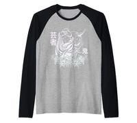 Geisha, Hannya Oni Mask/Japan Anime, Demon Warrior Mask, Raglan Baseball Tee
