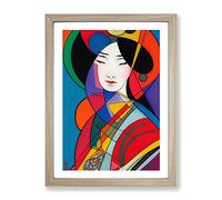 Geisha In Abstract No.1 Framed Print | A3 Oak Framed Wall Art | Ready to Hang | Abstract Fantasy Picture | Living Room Bedroom Lounge Office
