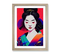 Geisha In Colour No.5 Framed Print for Living Room Bedroom Home Office Décor, Wall Art Picture Ready to Hang, Oak A2 Frame (64 x 46 cm)
