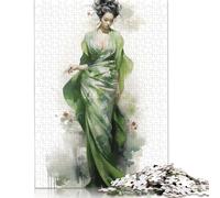 Geisha in Green Jigsaw Puzzle-1000 Pieces Jigsaw Puzzle Jigsaw Puzzle Great Gifts for Adults& Age 18 Years Up 1000pcs (75x50cm)