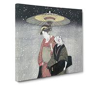 Geisha in the Snow by Kitagawa Utamaro Canvas Print | Gallery Wrapped 30mm Frame Wall Art | 20x20 inches | Ready to Hang | Asian Landscape Picture | Living Room Bedroom Lounge Office