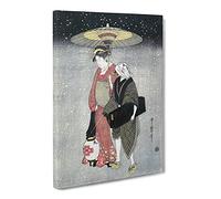 Geisha In The Snow By Kitagawa Utamaro Canvas Print | Gallery Wrapped 30mm Frame Wall Art | 24x16 inches | Ready to Hang | Asian Landscape Picture | Living Room Bedroom Lounge Office
