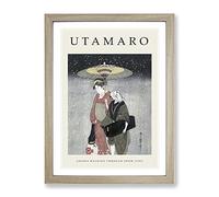 Geisha In The Snow By Kitagawa Utamaro Exhibition Museum Asian Japanese Framed Print | A4 Oak Framed Wall Art | Ready to Hang | Asian Landscape Picture | Living Room Bedroom Lounge Office