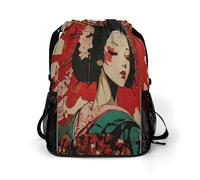 Geisha Japanese Flag Gym Bag with Shoe Compartment 30L Backpack | Personalised Drawstring Bags for Men Women Workout Travel Water Resistant String Backpack