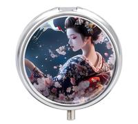 Geisha Moon Flowers Crane Mini Pill Box Portable Vitamins Organizer 3 Compartment Pills Case for Pocket Purse